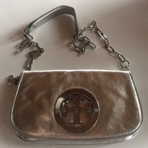Tory Burch Metallic Logo Clutch